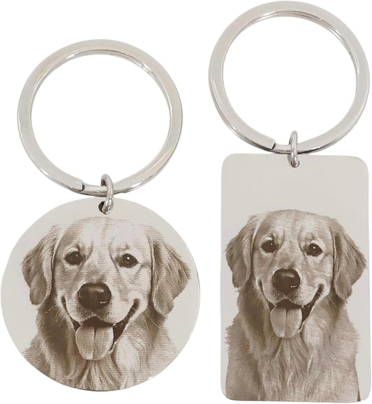 Custom Pet Portrait Keychain – Personalized Photo Engraved Keychain with Optional Back Text – Memorial Gift for Pet Lovers, Dog Owners, Cat Owners – Unique Pet Loss Remembrance Keepsake