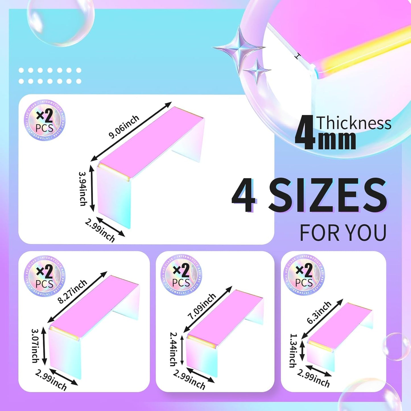 Iridescent Acrylic Display Risers, 8pcs Rainbow Display Stand Rectangular Stands Showcase Transparent Display Shelf for Dessert Cupcake Collectibles Figures Jewelry Perfume (Iridescent-8pcs)