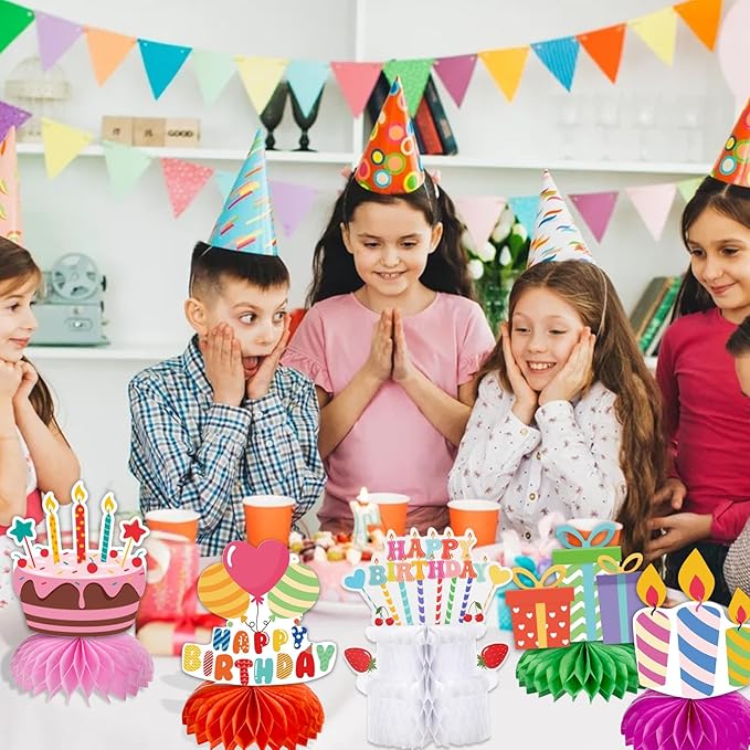 kockuu Kids Birthday centerpieces for tables - 12pcs Colorful Happy Birthday Table Decorations Paper Honeycomb Kids Party Decor Supplies