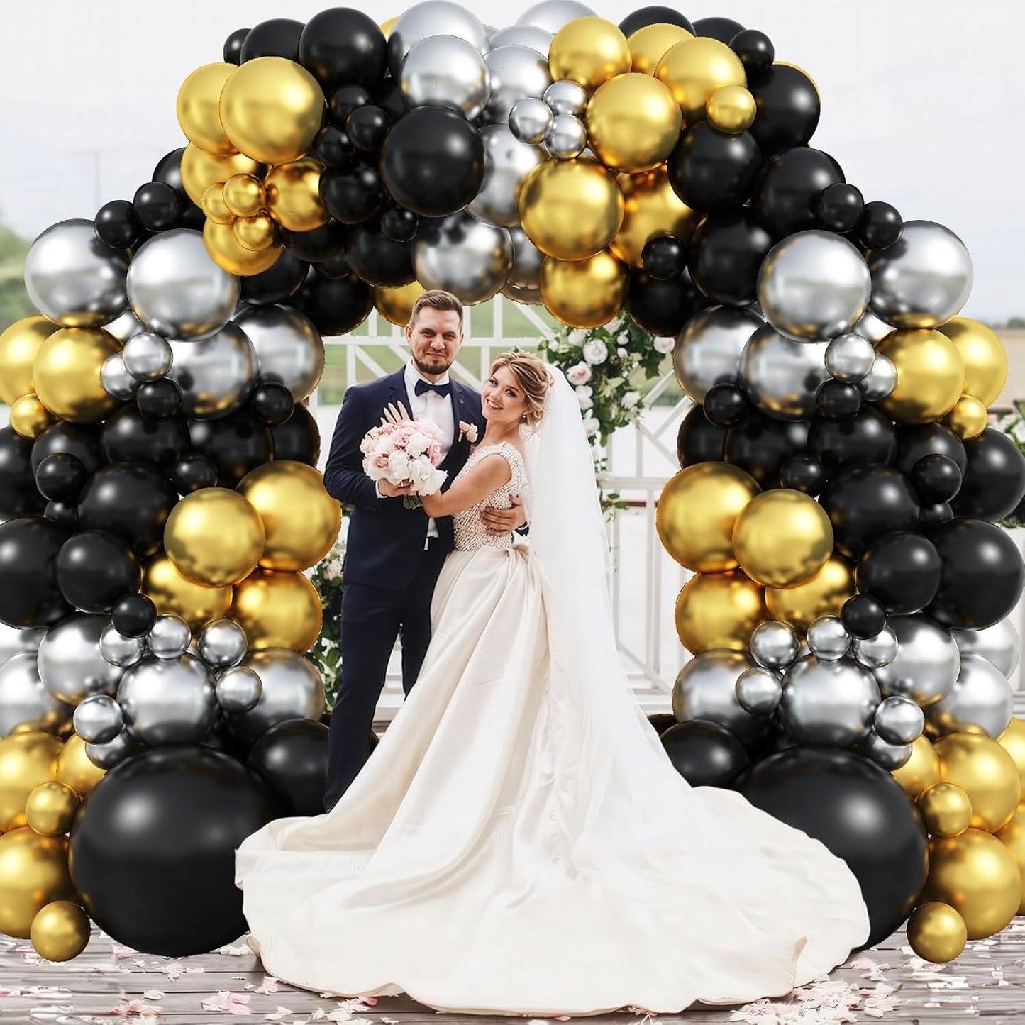 Black Gold Balloon Arch Kit 99Pcs Black Gold Silver Balloons Garland Kit Metallic Black and Gold Birthday Party Balloons for Boys Men Graduation Retirement Wedding Anniversary Bachelorette Decorations