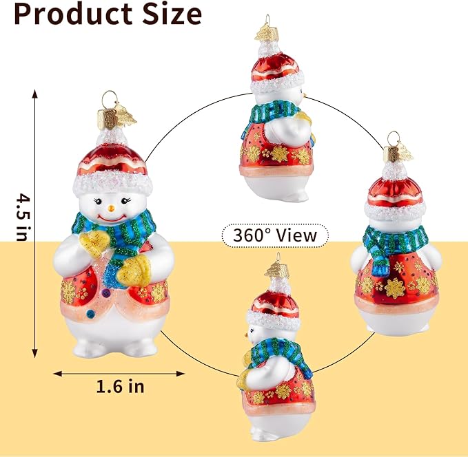 Snowman Christmas Ornaments,Glass Blown Ornaments for Christmas Tree, Red Snowman Collection Figurine Hanging Ornaments,Christmas Decorations for Xmas Tree Holiday Party Daily Decor Gifts