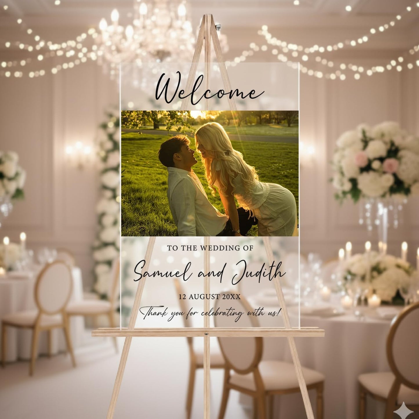 Personalized Wedding Photo Acrylic Welcome Sign – Custom Picture Board with Bride & Groom Names, Elegant Acrylic Wedding Reception Entrance or Ceremony Decoration, Indoor & Outdoor Keepsake Gift #6
