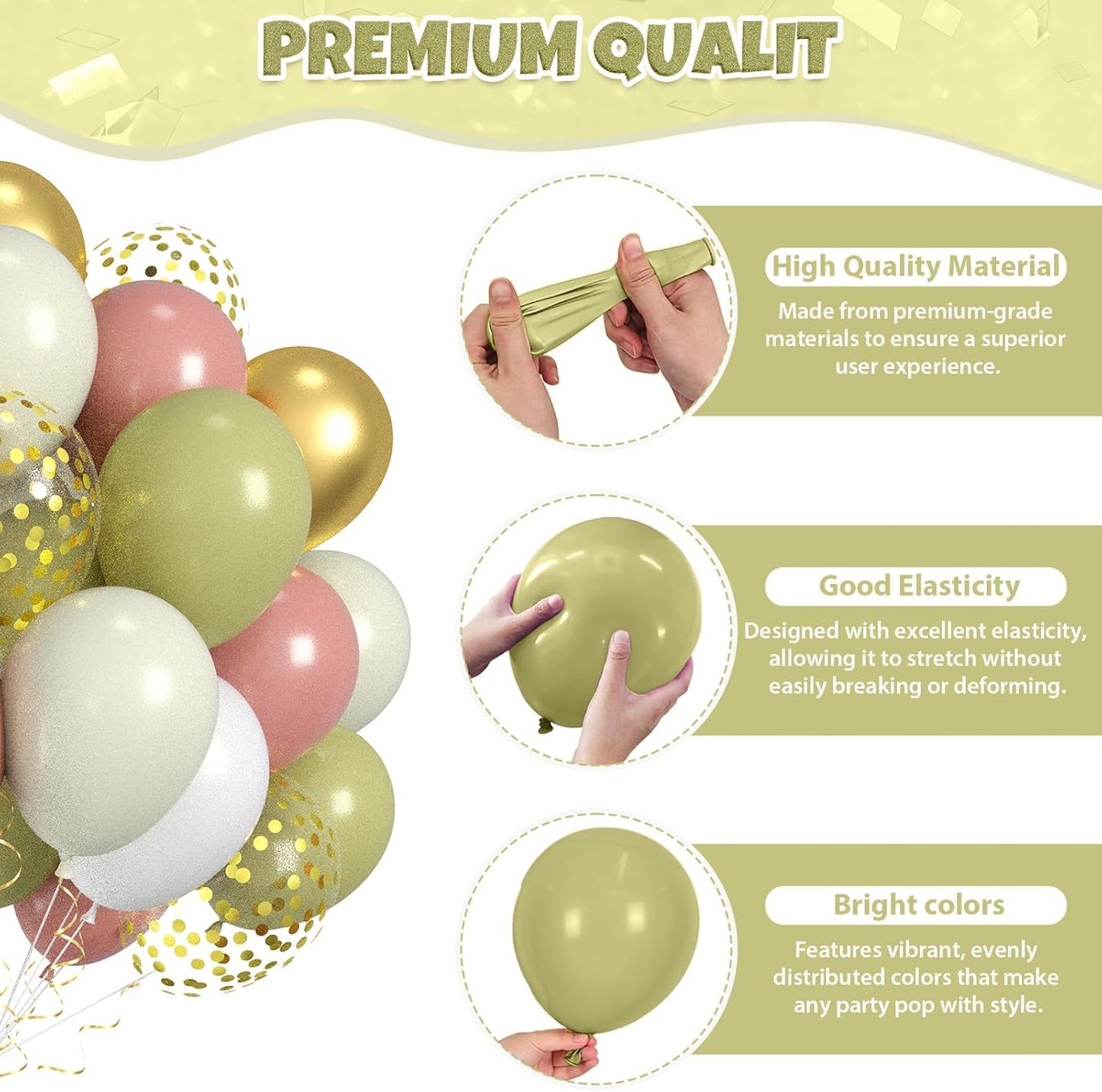 Pink And Green Balloons, 60pcs Sage Green And Pink Balloons, Sand Cream White Balloon, Gold Confetti Balloon For Girls Women Lady Birthday Baby Shower Spring Garden Theme Party Wedding Decorations