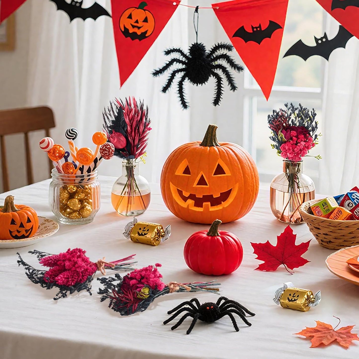 12/24 PCS Charming Dried Flowers Bouquet for Vase Various Dried Wildflowers with Stems Mini Handmade Wildflowers Natural Real Flowers Bulk Flowers Craft (Black and Red, 12PCS)