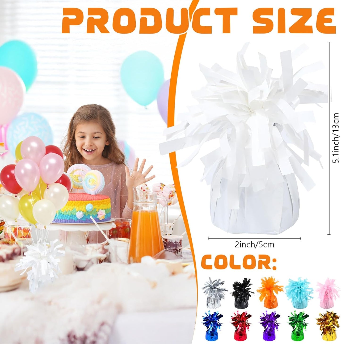 8 Pcs White Metallic Balloon Weights Holder Anchors Balloon Holder Weights for Helium Balloons Birthday Graduation Party Christmas Wedding Celebration Decoration (White)