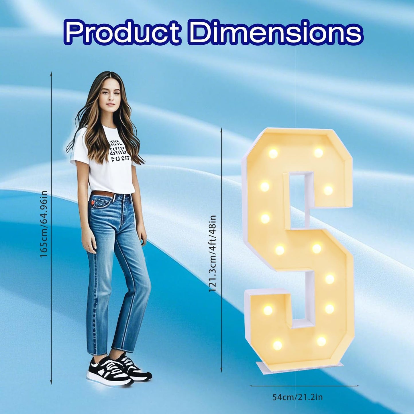 4FT Marquee Plastic Letters S - Light up Letters S Are Made from Corrugated Plastic Board - Quick Assembly Without Tools, Disassembled Components Can Be Used for Garage Sale Signs, Yard Sale Signs