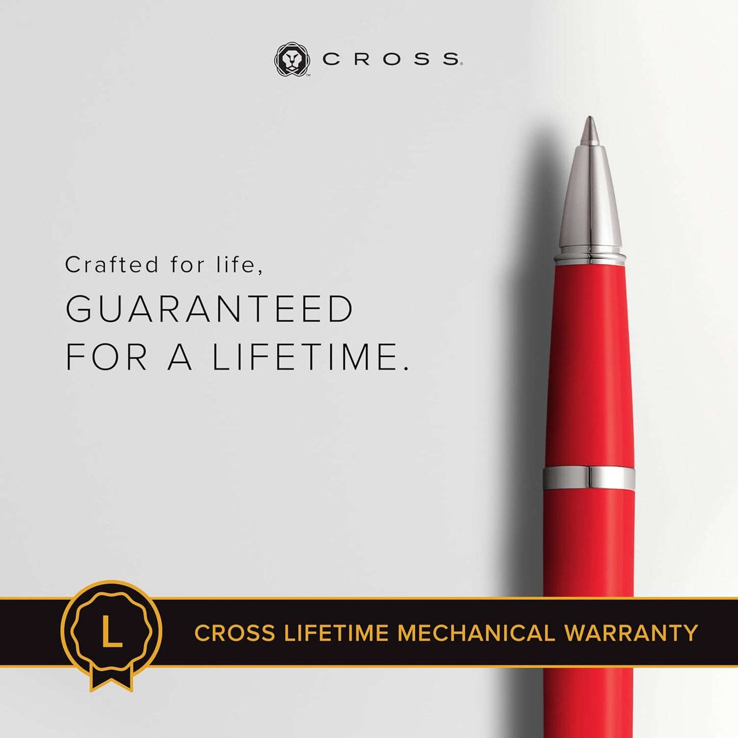 Cross Bailey Light Refillable Rollerball Pen Presented in a Everyday Gift Box - Medium Point, Black Ink, Red