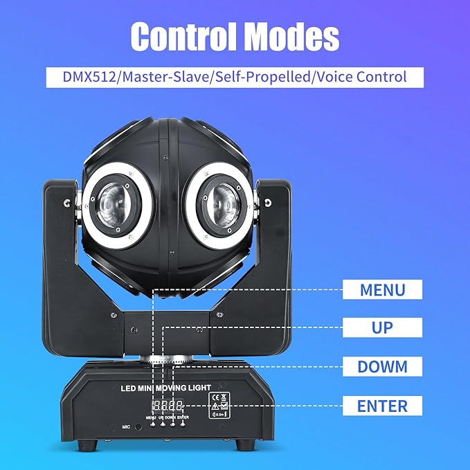 Moving Head Light 8 LED RGBW Beam DJ Light with DMX512 Sound Activated 360°Rotation Stage Lighting for DJ Party Bar Disco Show Club Wedding Stage