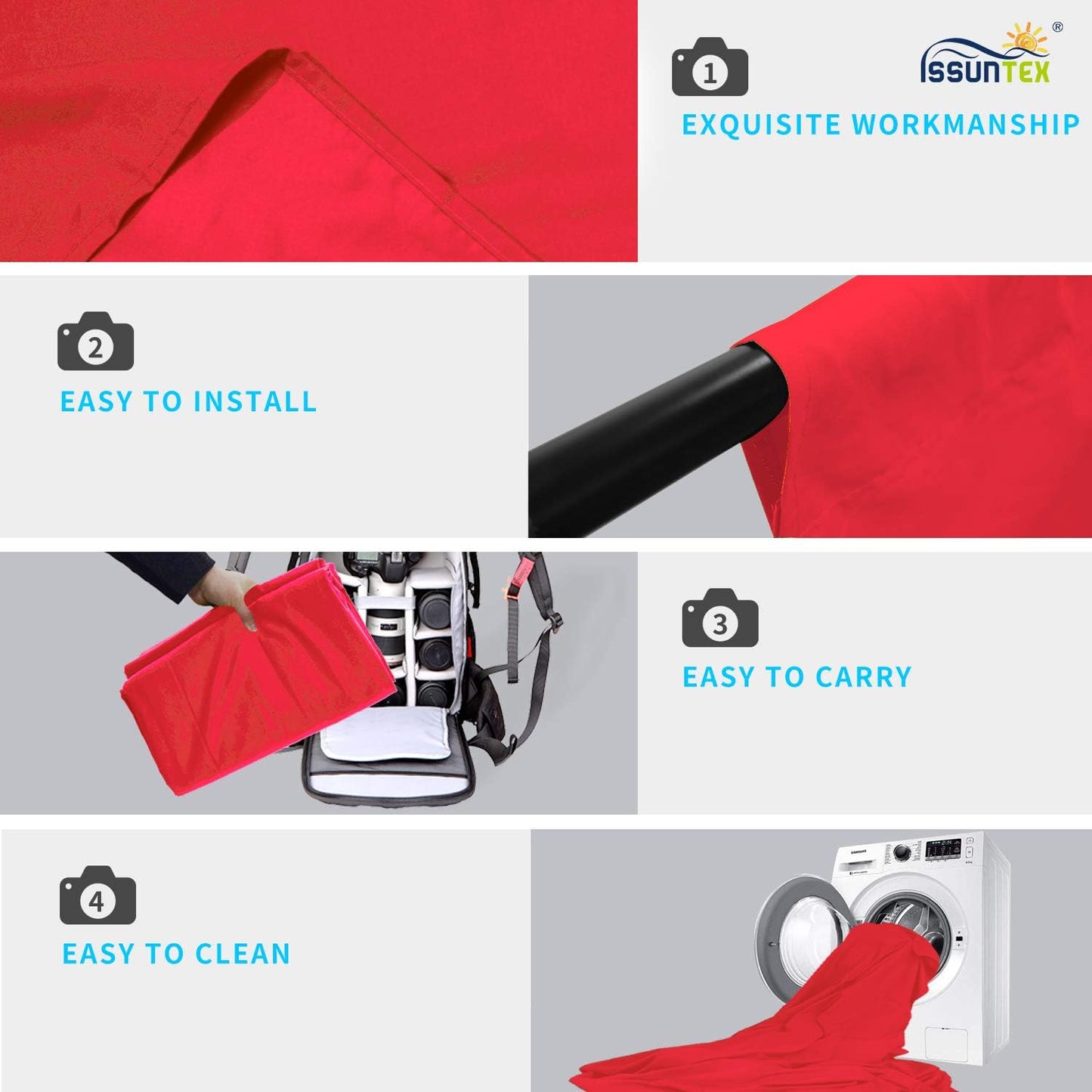 ISSUNTEX 10X12 ft Background Muslin Backdrop, Photo Studio, Collapsible High Density Screen for Video Photography and Television-Red