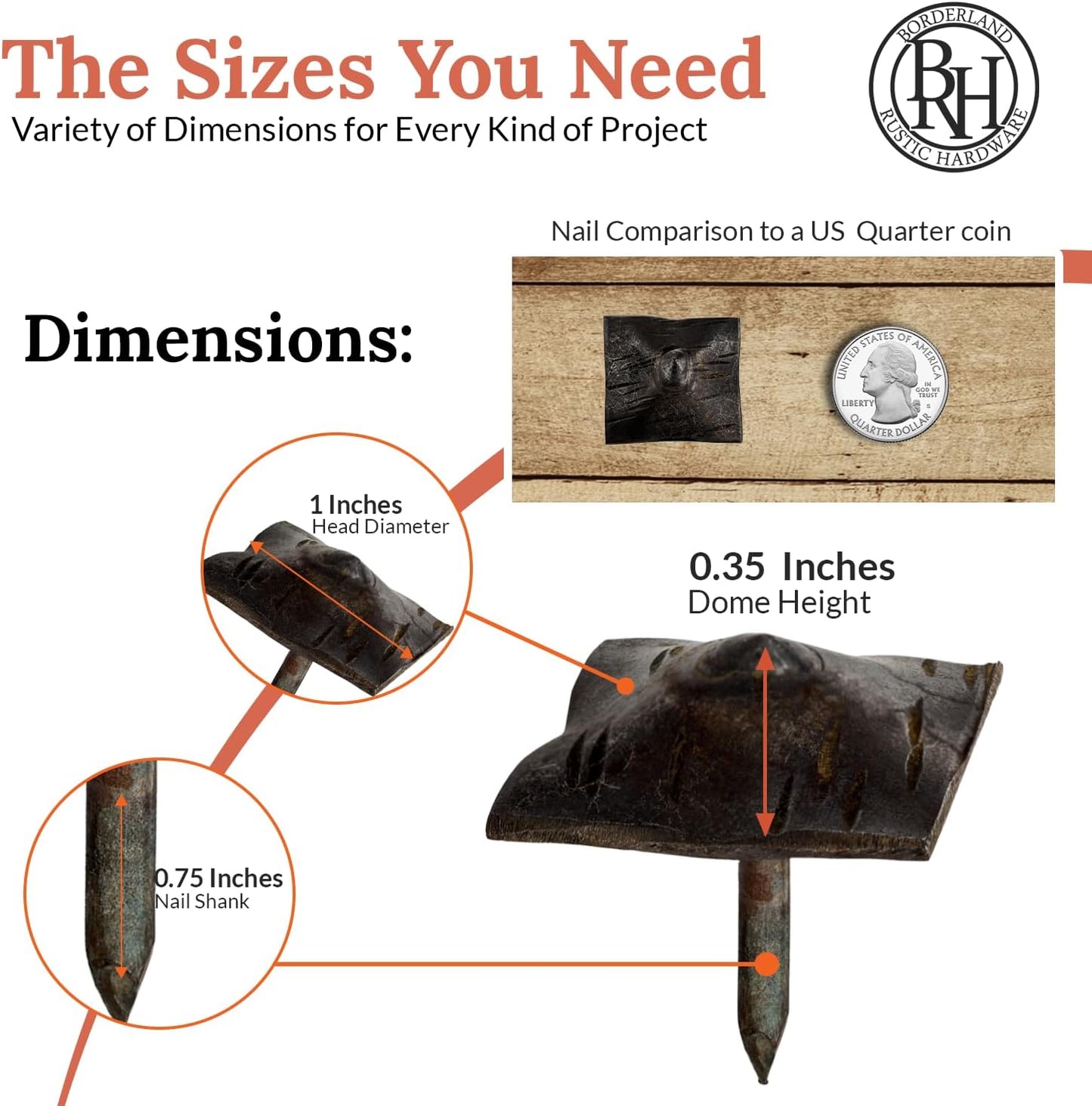 50 Pack 1" Square Head Iron Clavos Decorative Nails – Unfinished – Handmade Rustic Square Fasteners for Farmhouse Shutters, Faux Wood, Barn Doors, Shutters, and Gates – Ornamental Wood Accent