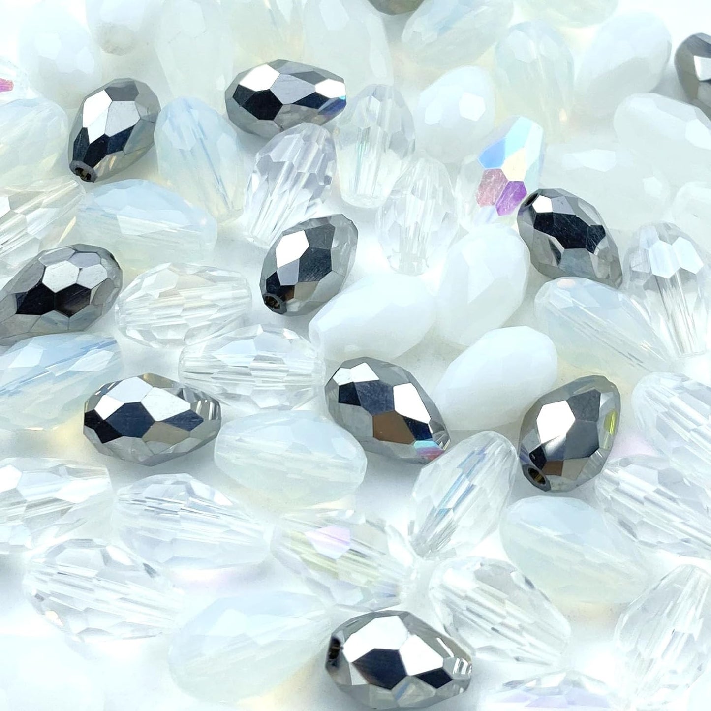 200pcs 3x5mm Teardrop Crystal Glass Beads Vertical Hole Faceted Loose Spacer Beads for DIY Craft Jewelry Making Necklace Bracelet Earring Wind Chimes(White Series)