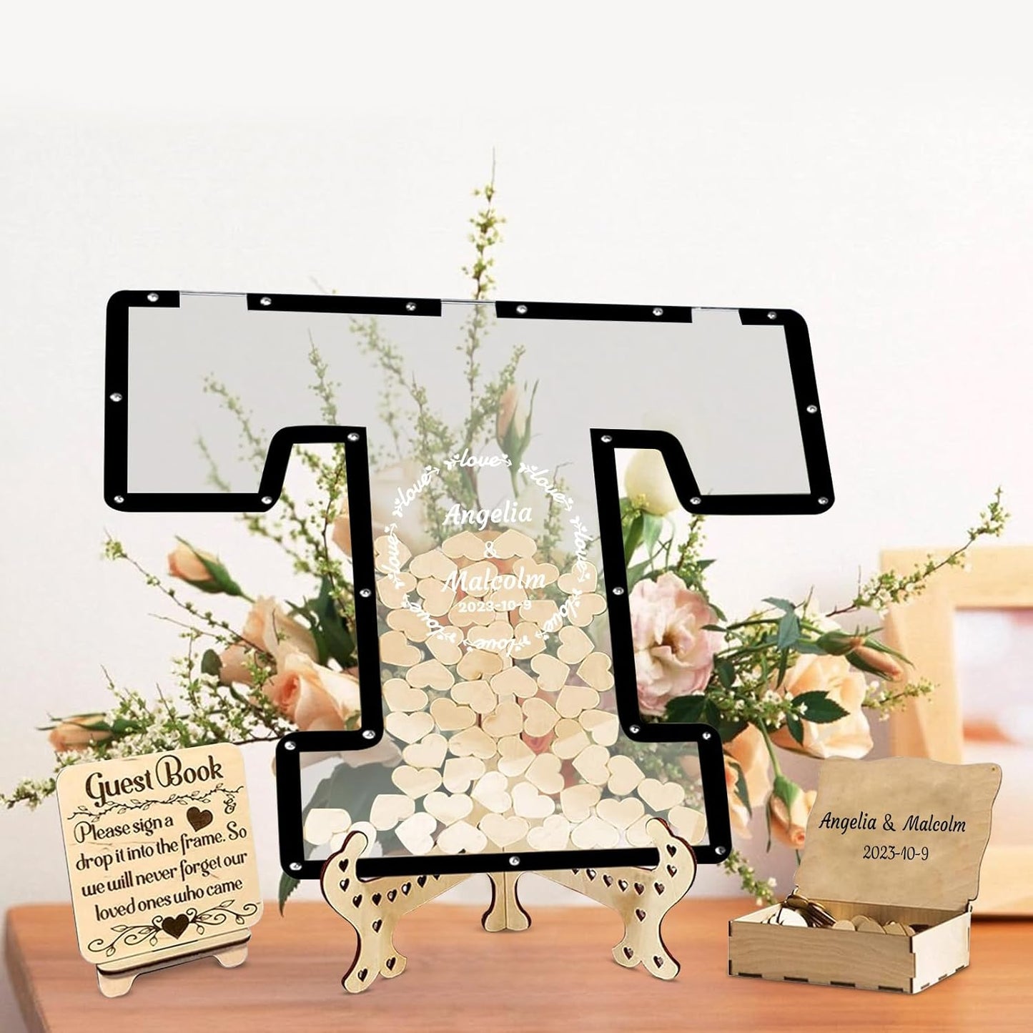 Personalized Wedding Guest Book Alternative Custom Name & Date Guestbook Sign Customized Guest Book Drop Box Decor for Wedding Anniversary Party Birthday(Style 2)