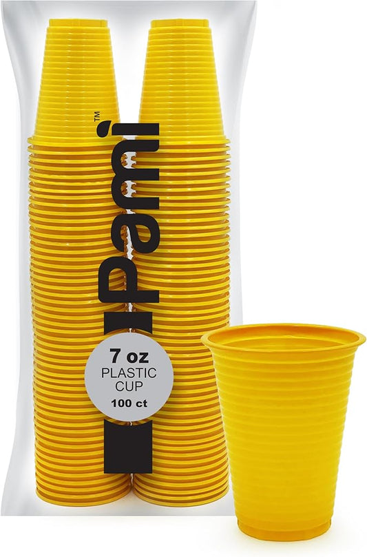 PAMI 100-Pack 7oz Yellow Disposable Cups Plastic Cups for Parties, Bpa-Free, Ideal for Cold Drinks