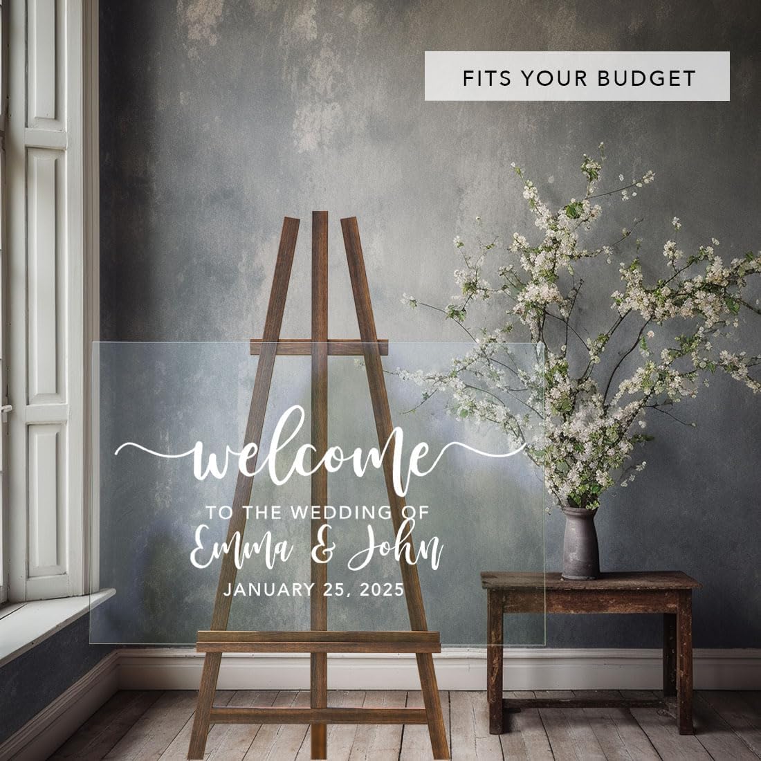 Andaz Press Custom Large Wedding Acrylic Sign, 16 X 24 Inches, Script Welcome, Personalized Sign, Welcome Sign For Modern Wedding Theme Wedding Welcome Sign Bienvenidos A Nuestra Boda