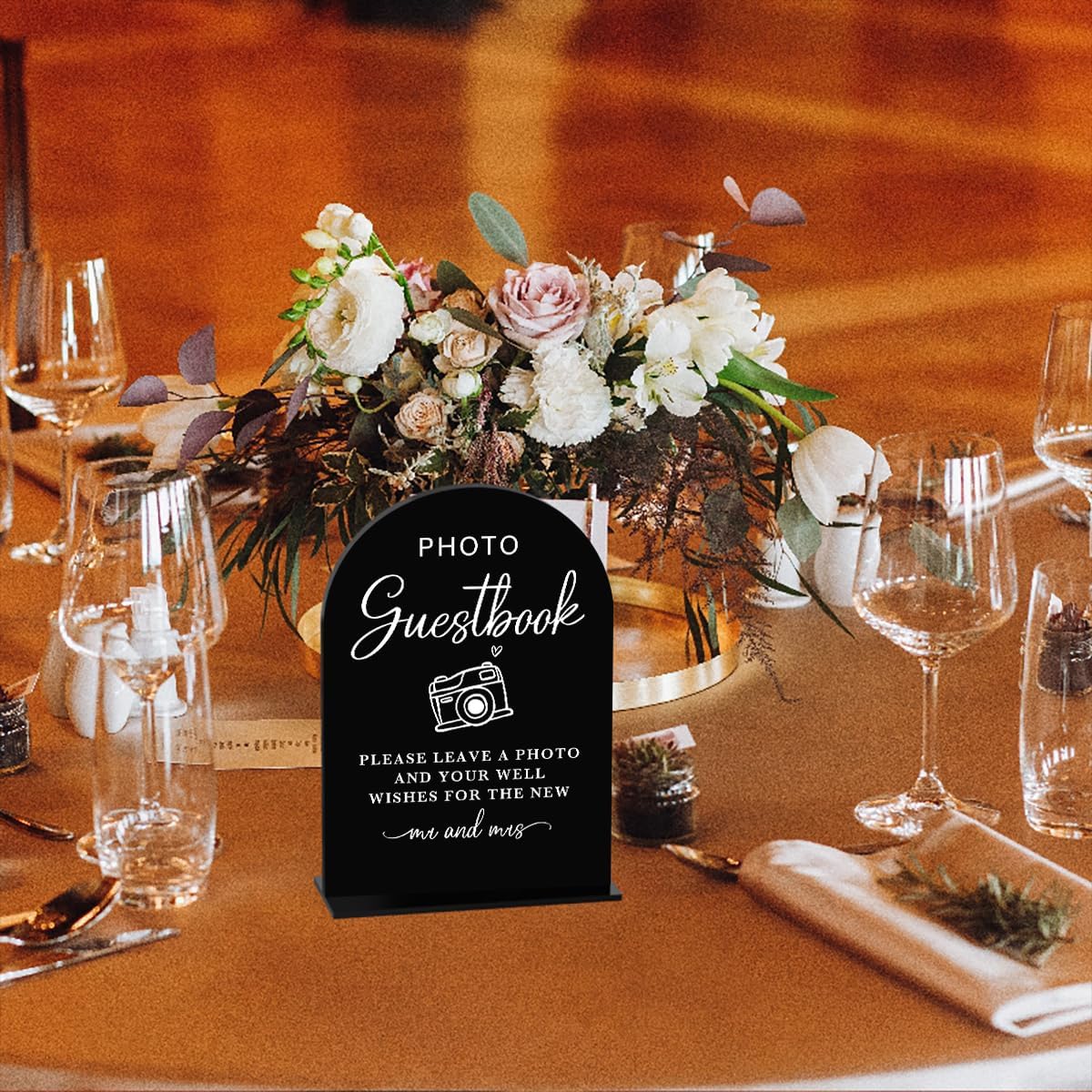 Acrylic Wedding Sign Photo Guestbook Sign for Wedding Wedding Signs for Ceremony Modern Calligraphy Arch Acrylic Table Top Sign for Wedding Reception and Event Party Table(black）