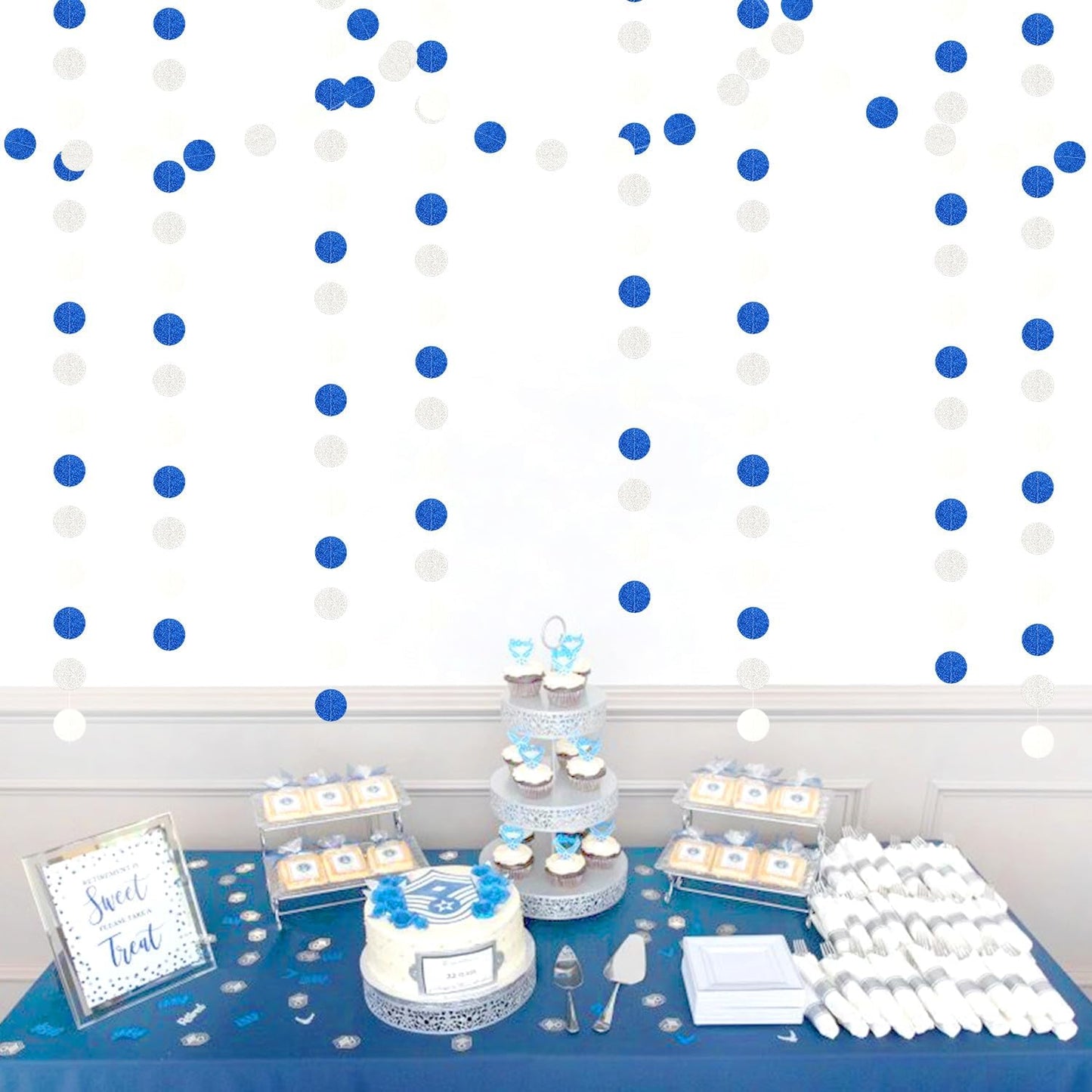 Navy-Blue White-Silver Birthday Party-Decorations Streamers - 52FT Graduation Hanging Paper Garland Banner,Baby Bridal Shower Wedding Engagement Bachelorette Supplies Backdrop Decor Hugtmr