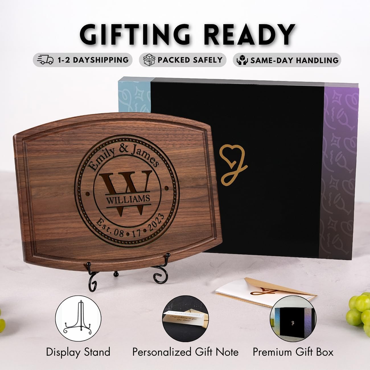 Personalized Wedding Gifts for Couples - Custom Cutting Board, Engraved Wood Charcuterie Board, Bridal Shower, Customized Kitchen Board, Unique Gift Idea for Newlyweds