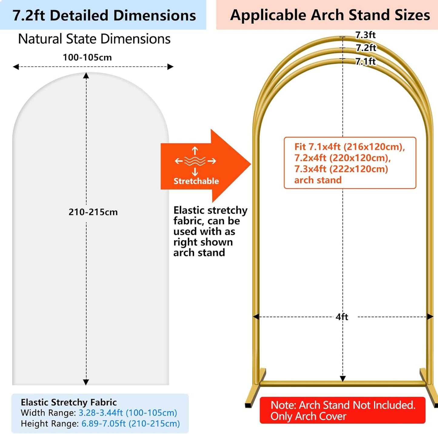 Hemmotop 7.2 ft White Arch Backdrop Cover (No Arch Stand) - Double-Sided Spandex Arch Covers Stretchy Backdrop for Party Wedding Birthday Baby Shower - Ideal for Balloon Arches