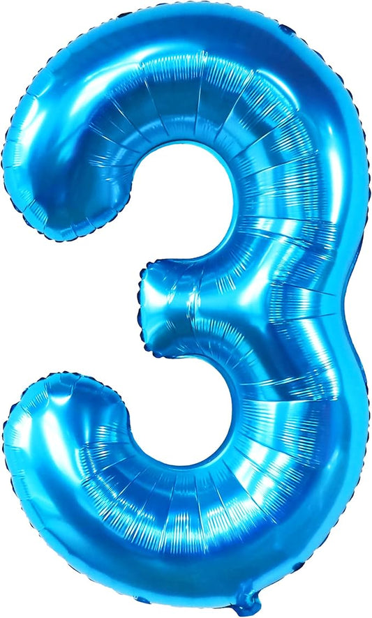 KatchOn, Giant Blue Number 3 Balloon - 40 Inch | Baby Shark Birthday Decorations Girls and Boys| Number Three Balloons for Under The Sea Party Decoration | Blue 3 Balloon, 3rd Anniversary Decorations