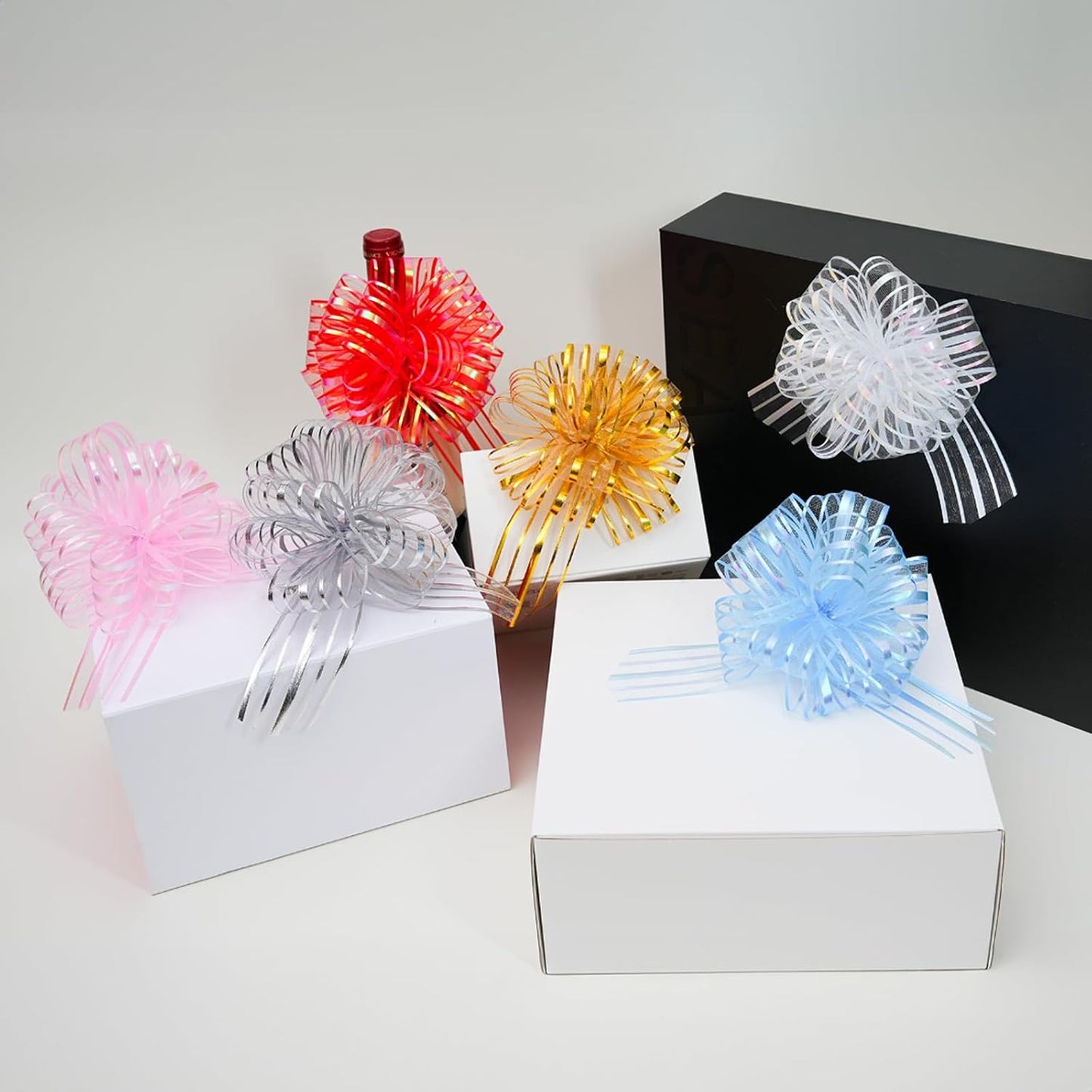 6 Pcs 6 Inch White Organza Pull Bow – Perfect for Wedding Decoration, Gift Wrapping Baskets, Car Bows, Birthday Parties, Christmas and Valentine's Day