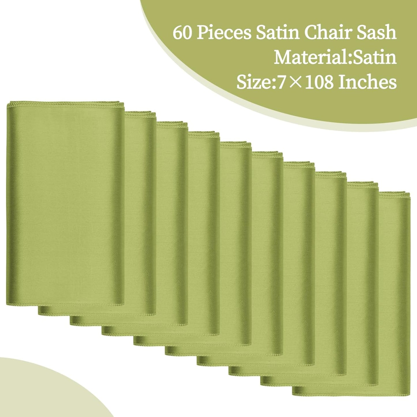 fani 60 PCS Apple Green Satin Chair Sashes Bows Universal Chair Cover for Wedding Reception Restaurant Event Decoration Banquet,Party,Hotel Event Decorations (7 x 108 inch)