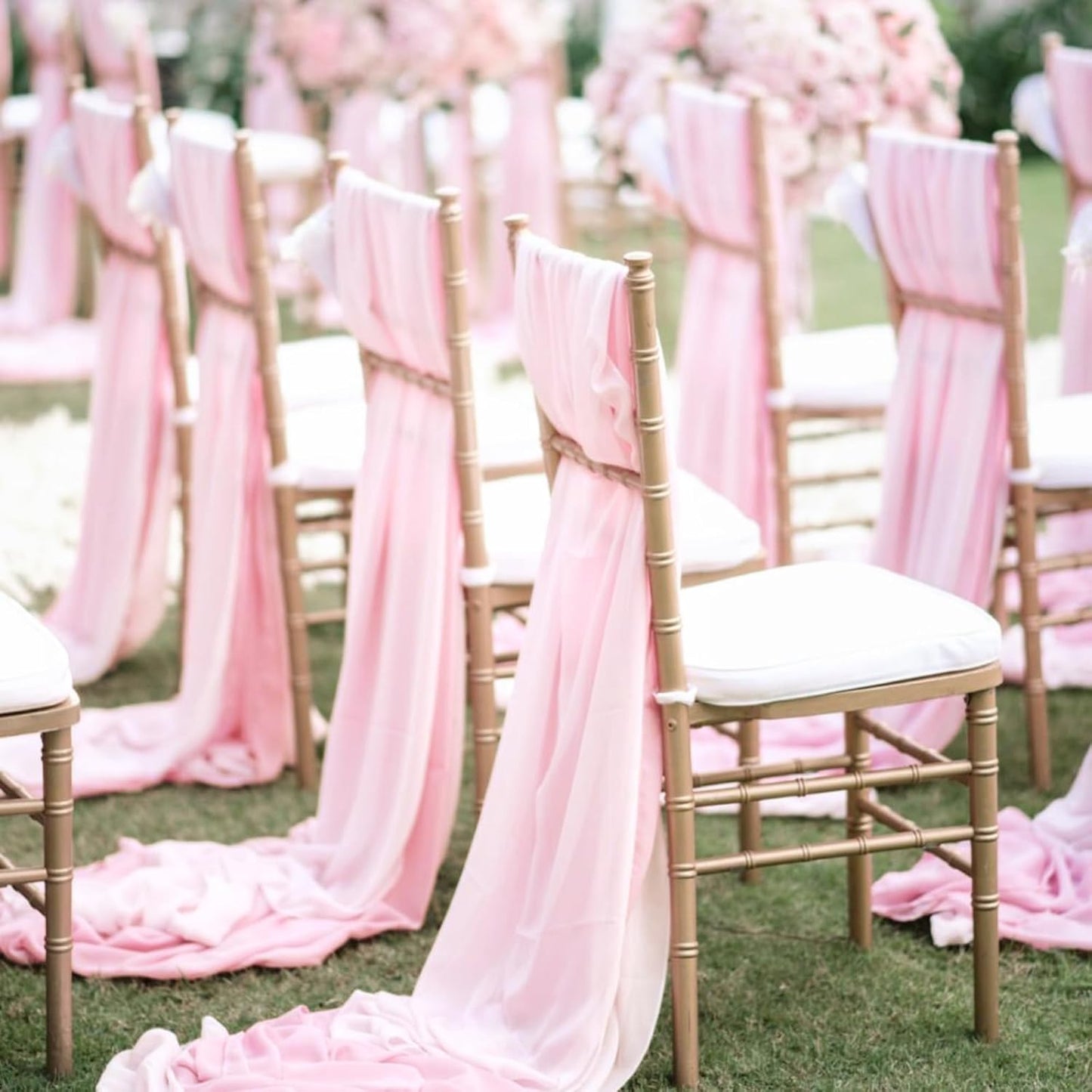 VOK Pink Wedding Arch Draping Fabric Chiffon Fabric, 29in x 18Ft 2 Panels Sheer Chiffon Outdoor Curtain for Wedding Ceremony Birthday Party Decoration (Light Pink,2 Panel)