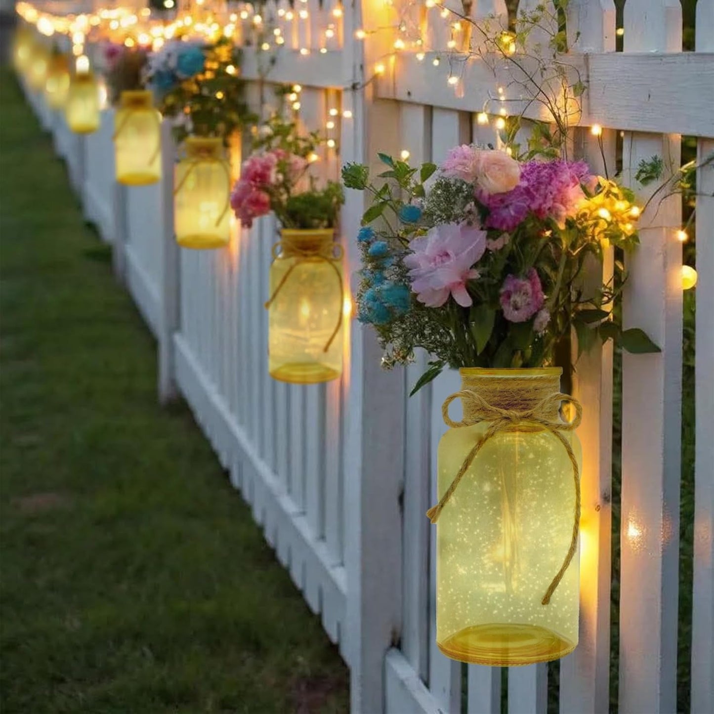 Vintage Glass Flower Vase，6 Pack Gold Amber Farmhouse Glass Centerpiece Vases Mason Jars for Weddings, Parties & Home Decor Bulk (6, Gold)