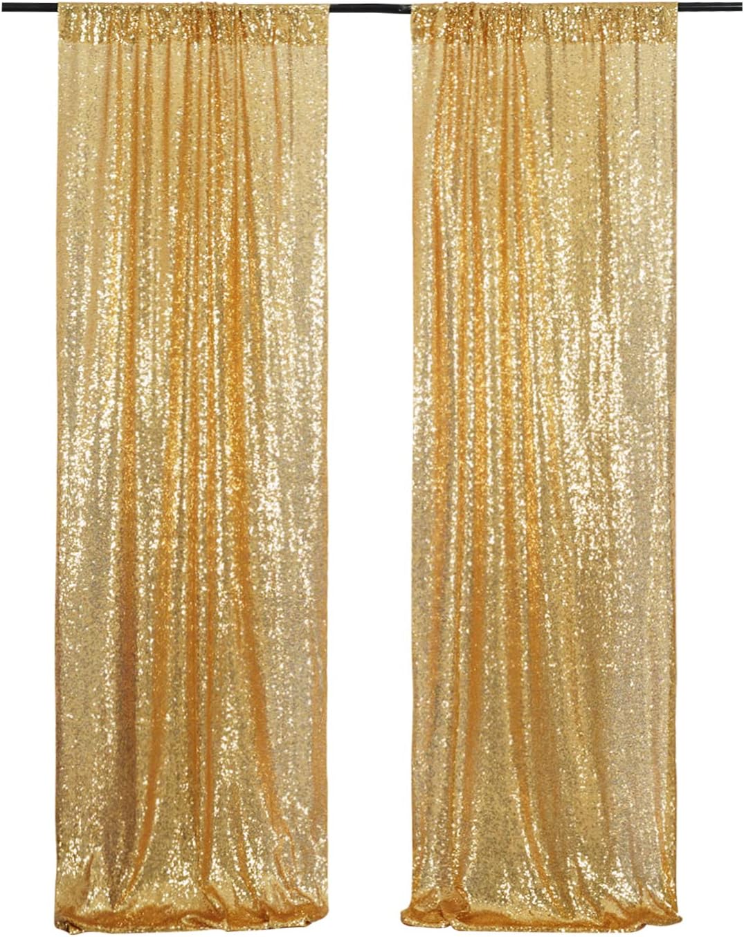 Poise3EHome Gold Sequin Backdrop Curtain 2 Panels 2ft x 8ft Gold Sequin Backdrop for Party Decoration