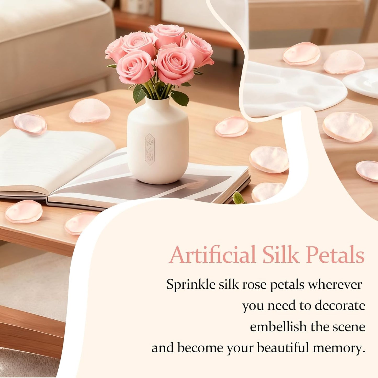 Faux Silk Flower Petals 300pcs Champagne- Versatile for Wedding Flower Girl, Aisle Decor, Centerpieces, Party Confetti, Romantic Events