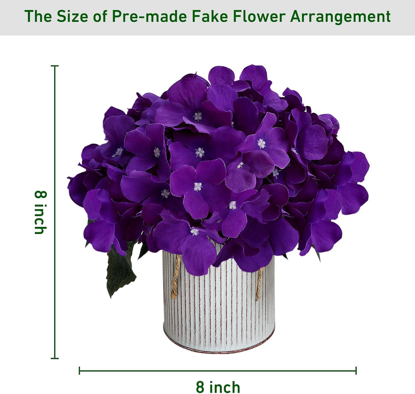 Flower Table Centerpieces - Set of 6 Floral Arrangement Artificial Wedding Hydrangeas Floral Arrangement with Rustic Metal Vase for Bridal Tea Party Event Decorations - Deep Purple
