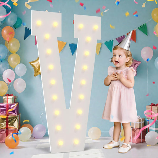 4FT Marquee Light Up Letters - Large Marquee Letters 4 Feet Tall for Birthday Party Decorations, Big Letter for Wedding Event Marry Me Baby Shower Bridal Shower, Letter V