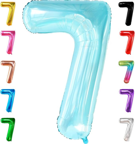 KatchOn, Giant Light Blue Number 7 Balloon - 40 Inch | 7th Birthday Balloon for 7th Birthday Decorations | 7 balloons for Birthday | Seven balloon Number | 7 Year Old balloons for 7 Year Decorations