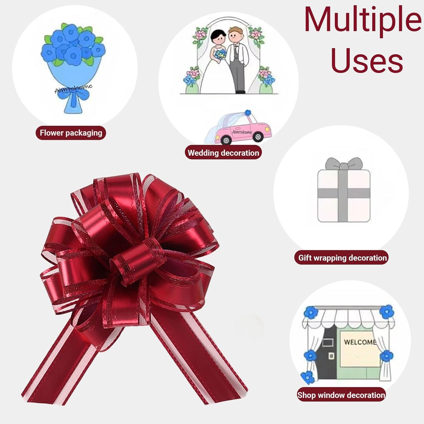 Small Pull Bows, 10 PCS 4 Inch Burgundy Red Gift Bows for Wrapping,Basket, Wedding,Birthday Party,Flower Bouquet Decoration