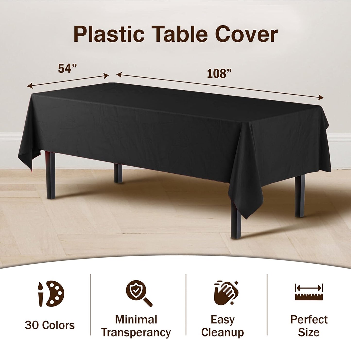 Party Solids Pack Of 12 Premium Plastic Tablecloth 54 Inch x 108 Inch Rectangle Table Cover - Clear