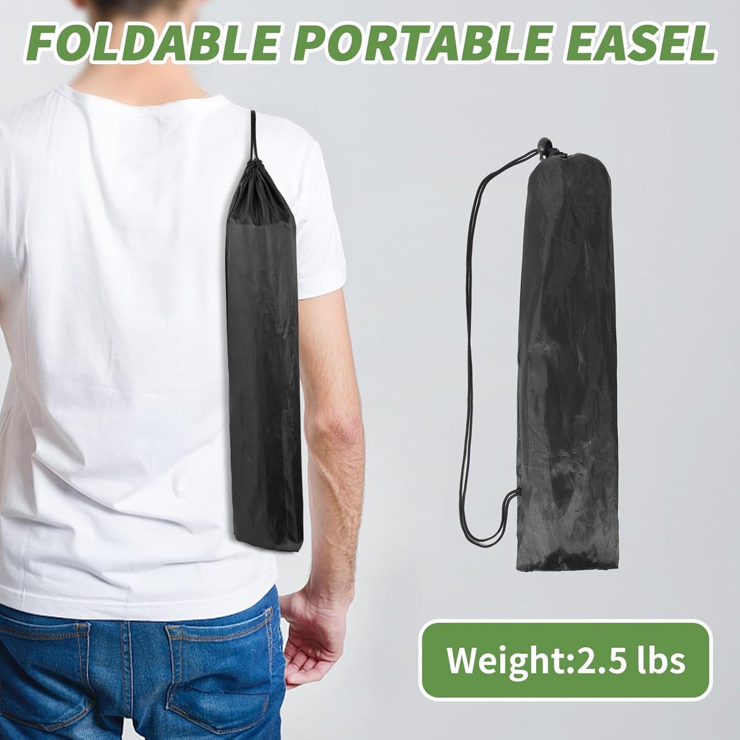 PUJIANG 2 Pack Easel Stand - 63" Folding Easels for Signs - Floor Easels for Display Pictures Wedding Sign, Art Easel for Painting,Welcome Sign Stand Tall Display Black Metal Easel with Bag