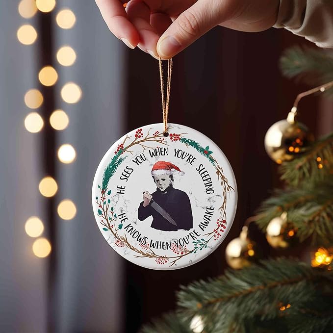 Horror Ornament - Christmas Ceramic Ornaments - Halloween Xmas Tree Ornaments - Scary Xmas Ornament - Horror Movie Hanging Decor - Gifts for Christmas - Hanging Decoration