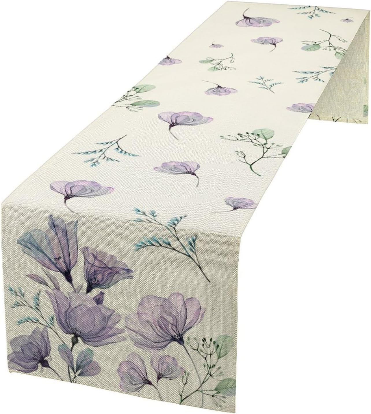 Poppy Flower Table Runner, Watercolor Purple Floral Leaves Seasonal Spring Summer Table Runner for Kitchen Dinning Table Runner Decor Home Wedding Party Holiday, 13x36 Inch