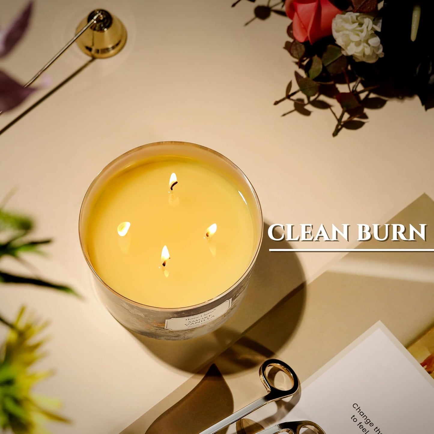 HomeLights Large jar Candle | 4-Wick Long-Lasting Scented Candles, 18oz Natural Soy Wax Candle for Home Scented, Industrial Chic Gifts for Women & Men, Smoke Vanilla