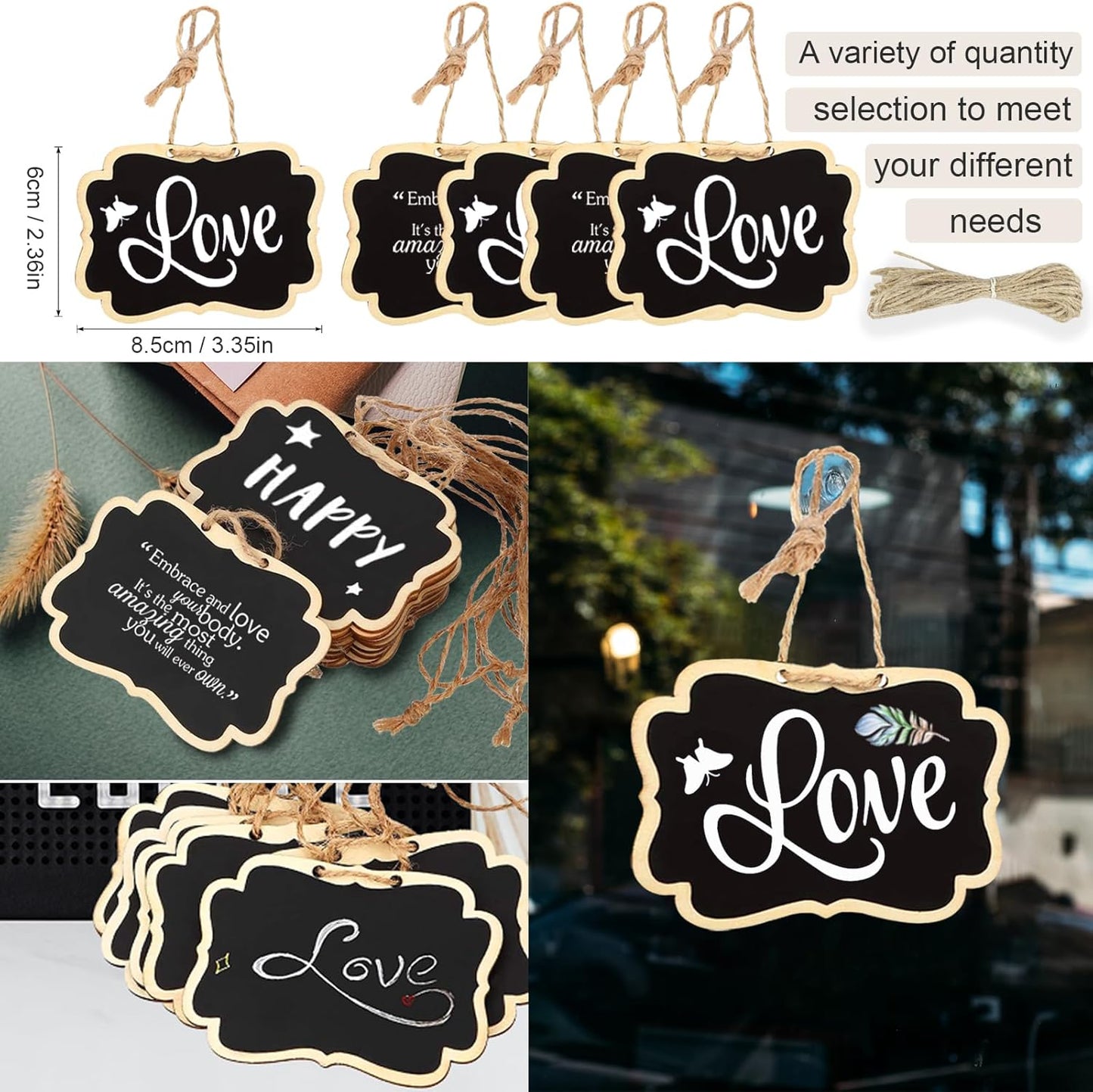 24PCS Reusable Chalkboard Tags with String, ULENDIS 2.36x3.35 Inch Wooden Chalkboards Signs with Gold and Silver Markers, Double-Sided Blackboard for Message Board Signs, Hanging Chalkboard Labels