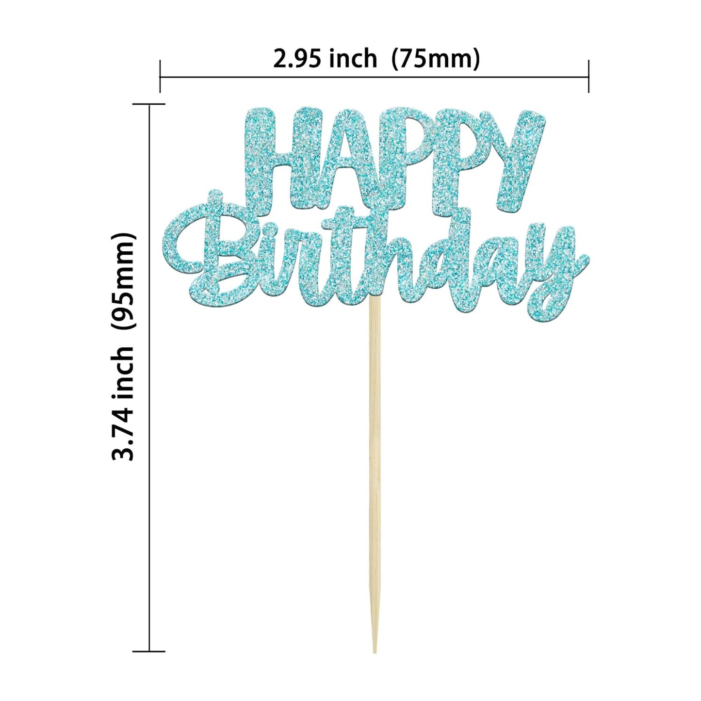 Gyufise 24Pcs Happy Birthday Cupcake Toppers Glitter Birthday Cupcake Food Picks for Celebrating Happy Birthday Party Cake Decorations Supplies Light Blue