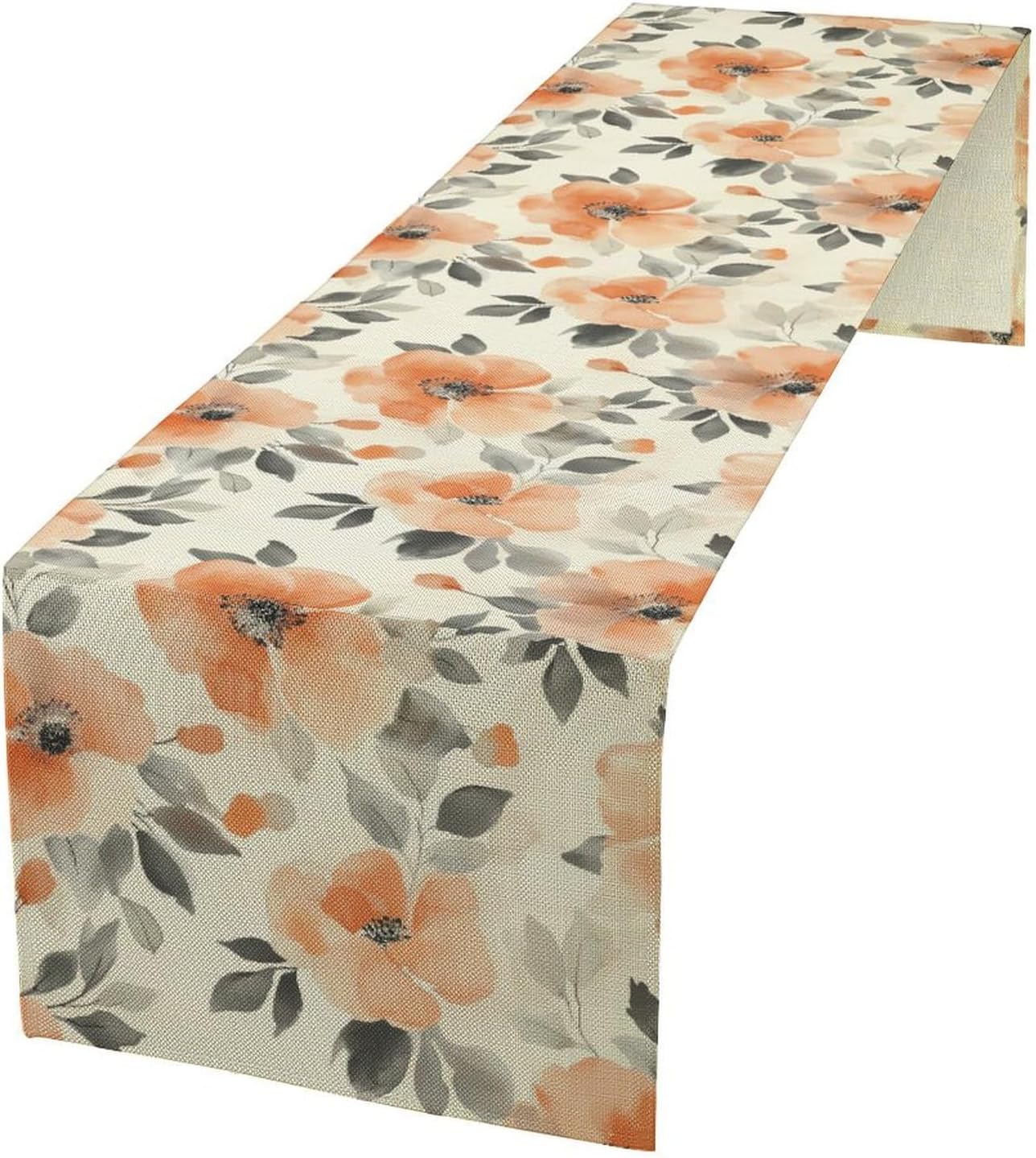 Floral Fall Table Runner, Rustic Watercolor Orange Flowers Seasonal Summer Autumn Table Runner for Kitchen Dinning Table Runner Decor Home Wedding Party Holiday, 13x108 Inch