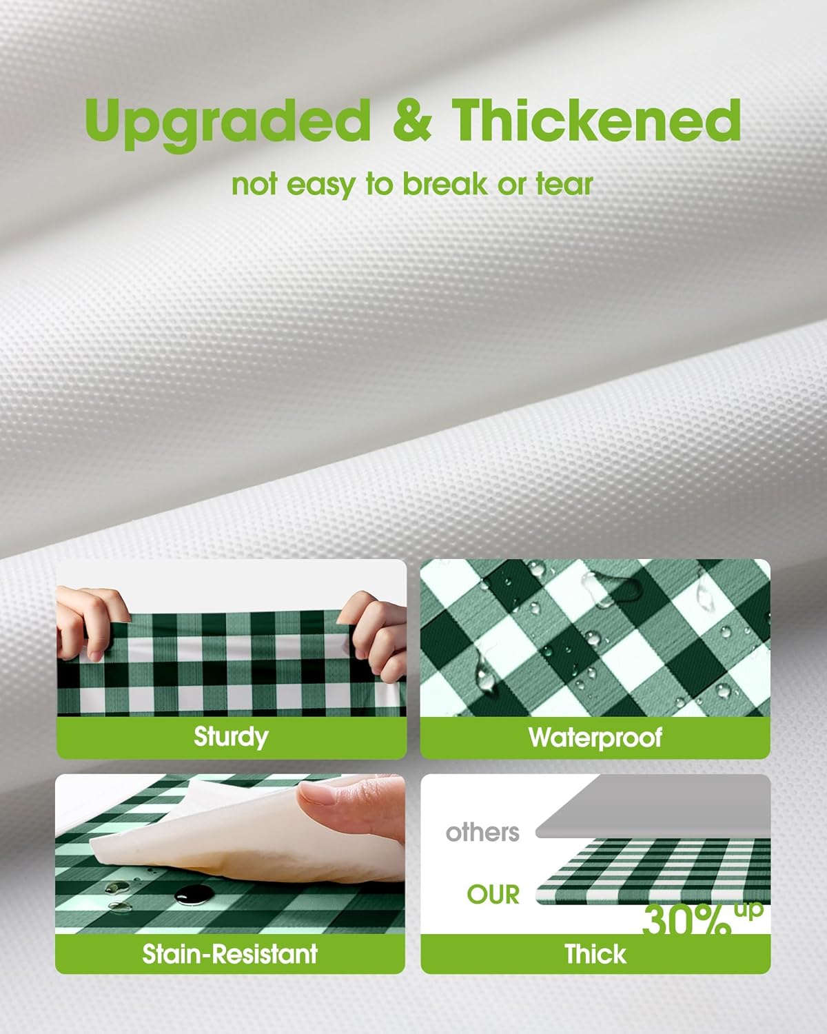 Pureegg Plastic Table Cloth Disposable 10 Pack, 54 x 108 Inch Table Cloths, Party, Picnic, Decorative Gingham Tablecloths, Rectangle, Green and White Checkered Cover, Leakproof & Sturdy, Green Plaid