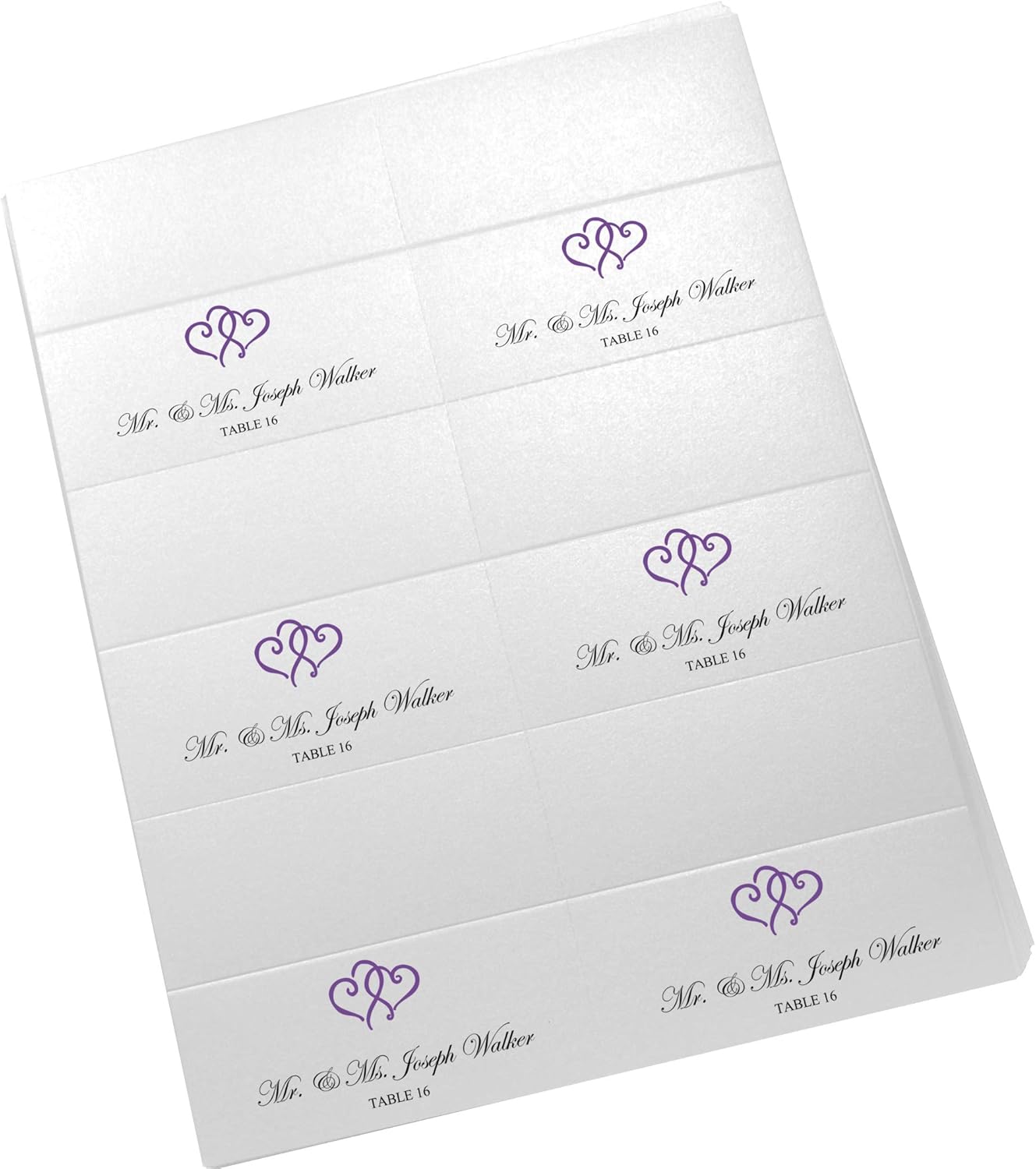 Linked Hearts Printable Place Cards, Purple (Choose Color), Set of 60 (10 Sheets), Laser & Inkjet Printers - Wedding, Party, Dinner, and Special Events - Made in the USA