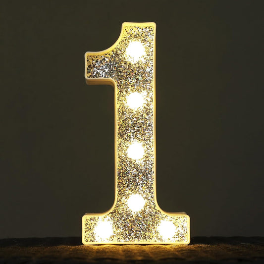 Light Up Letters, Marquee Light Letters for Table Decorations, Glitter Light Up Signs for Prom, Events, or Engagement Party Decor, Featuring Alphabet & Number Lighted Letters, Number 1