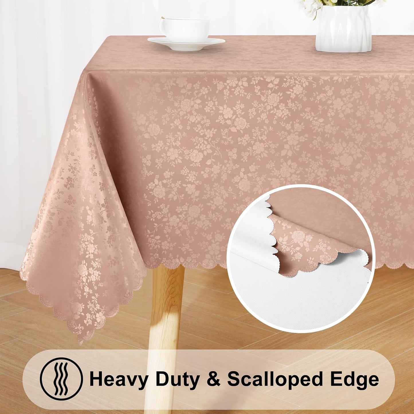 Smiry Rectangle Table Cloth, Waterproof Heavy Duty Vinyl Tablecloths, Wipeable Washable Table Cover for Kitchen and Dining Room (Tan, 60" X 102")