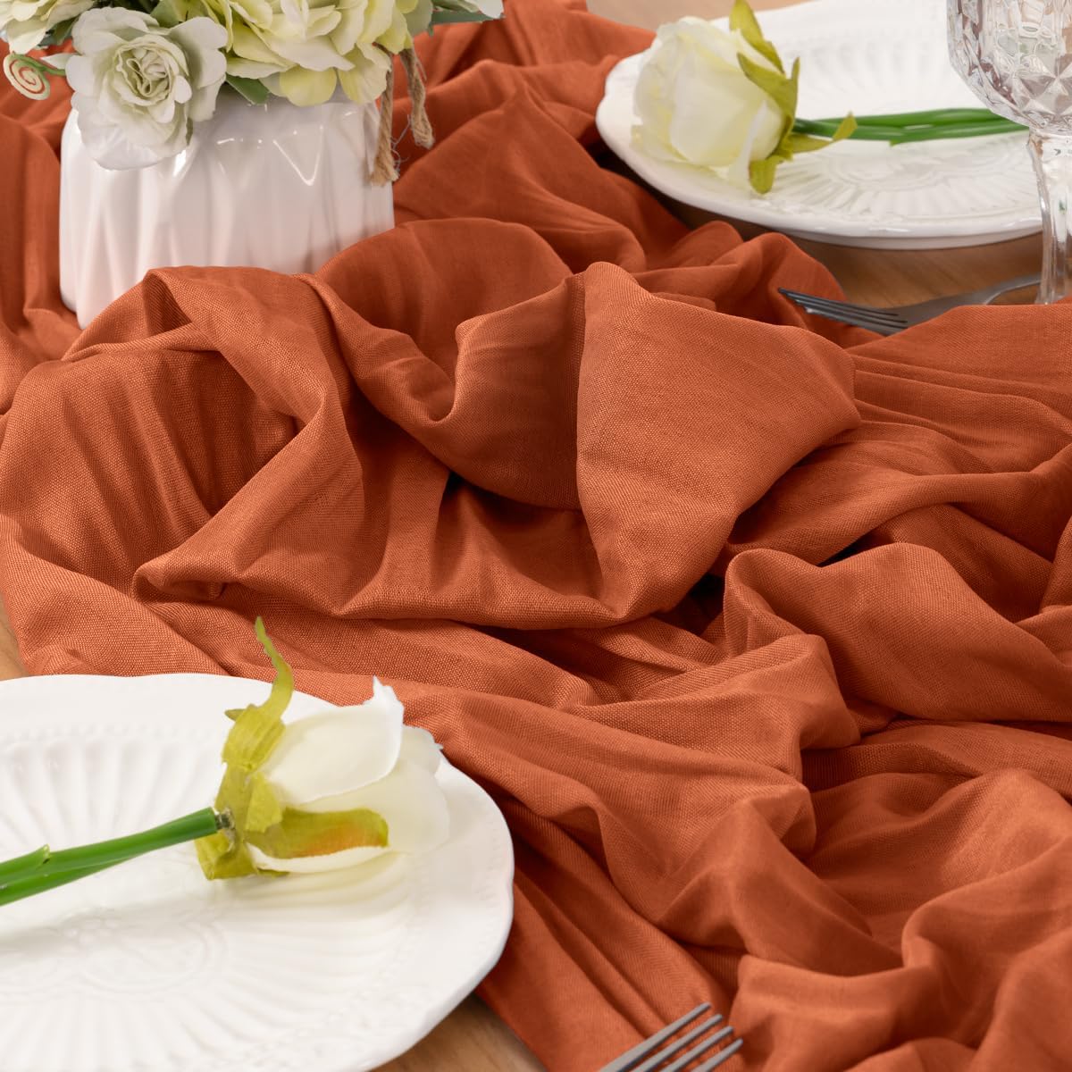 Terracotta Table Runner Cheesecloth Table Runner 10 Pack 10FT Farmhouse Table Runners 120 Inches Fall Table Decor Dining Room Centerpiece Wedding Boho Baby Shower Birthday