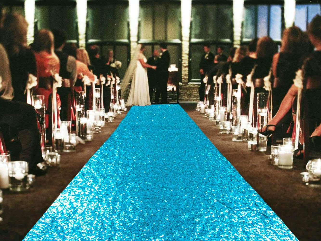 ShinyBeauty Sequin Aisle Runners 2Ft x 15Ft Turquoise Carpet Runner for Party Glitter Runner for Wedding N116