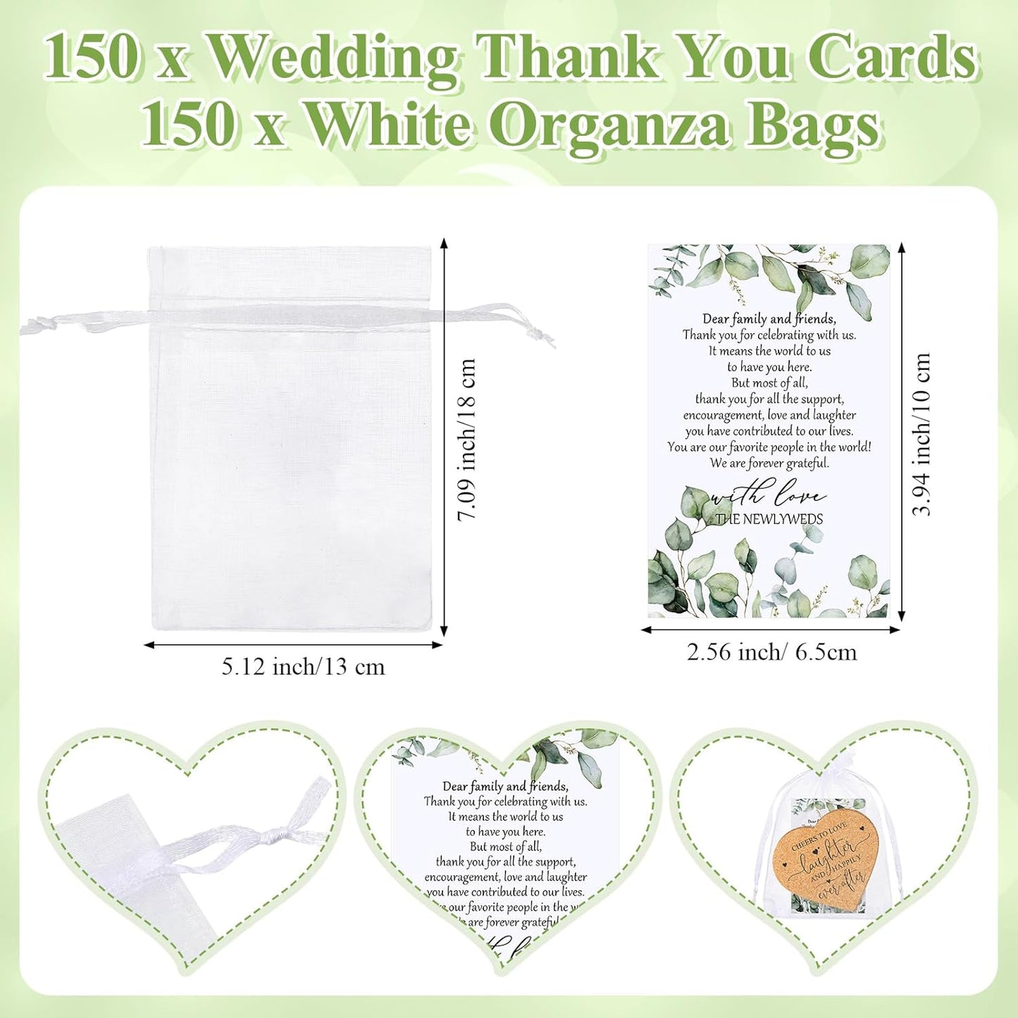 Uiifan 150 Set Wedding Favors for Guest Coaster Gifts Bulk Heart Shaped Coasters Thank You Cards Organza Bags Guest Souvenirs for Wedding Party Bridal Favors