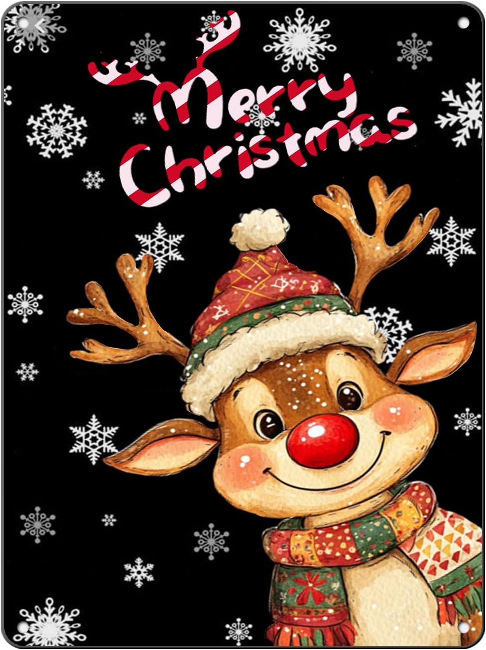 Merry Christmas Reindeer Metal Tin Sign - Funny Christmas House Decoration 12x16Inch for Outdoor and Indoor Use