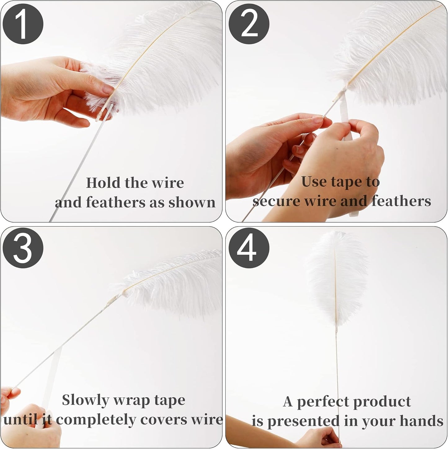 Holmgren White Ostrich Feathers Bulk - 20pcs Making Kit 22 Inch Large Ostrich Feathers for Vase, Floral Arrangement, Wedding Party Centerpieces and Christmas Home Decorations (White)